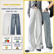 [COMBO of 2 regular-waisted T9+117 jeans] SUN style hacked straight-leg jeans are running extremely 