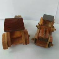 PAKET HEMAT DUO MINIATUR KAYU UK S MINI BECAK DAN MOBIL TUA - PAJANGAN