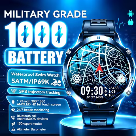 2025 New Original Premium GPS SmartWatch Men 1.73'' AMOLED HD Display Built-in GPS Compass BT Call 5