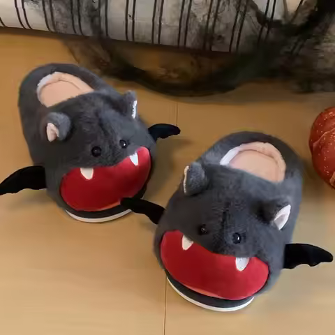 New grumpy bat slippers fuzzy winter shoes for women warm furry mules home slipper woman brand anima