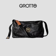 GROTTO GROTTO Black Stone Bag Uniqueism Pleated Large Capacity Soft Leather One-Shoulder Cross-Body 