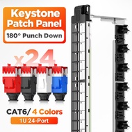 AMPCOM 1U 24-Port UTP Keystone Patch Panel แบบยึดแร็คพร้อมแถบจัดระเบียบสายเคเบิลด้านหลัง โหลดเต็ม 24