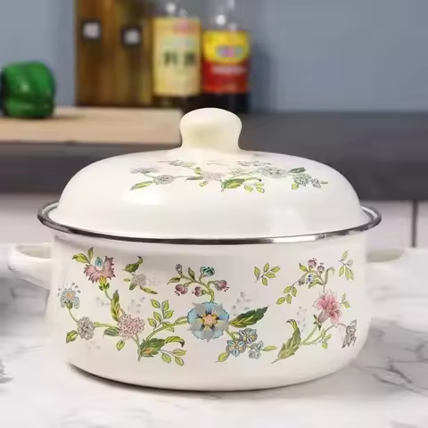 Milk Pot Enamel Bowl Baby Food Bowl Ear Pot Cartoon with Lid Induction Pot Cooking