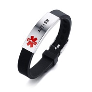 Fashionable Curved Medical ID Silicone Bracelet Stainless Steel Engraved Alert Medical Alert Bracele