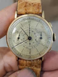 博物館級二戰航空孤品 1940年 瑞士Eterna綺年華 18K金雙眼機械計時碼錶 (百萬公里飛行榮譽金錶 / 歷史文獻可考 / 原裝面盤)