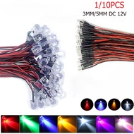 1/10PCS LED Lamp Cable Bulb 3mm/5mm Pre-wired Emitting Diode Light   DC12V Mini LED Single Bulb Ligh