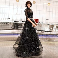 Black/Blue Formal Party Banquet Maxi Dress Gaun Malam Pengantin Pakaian Wedding BallGown Emcee Dinne