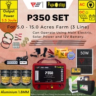 PapaStop P350 Energizer 1.8MM Set for 5.0 - 7.0 Acres (AC/DC) Aluminium Wire Solar Panel Electric Fe