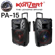 konzert PA-15 15" 500W Portable Trolley Speaker with USB/SD FM Radio BT & 2 Wireless Mic