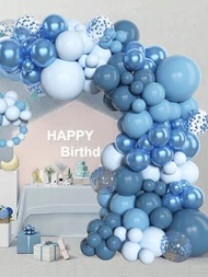 110入組派對藍色彩紙碎片氣球膠鏈和氣球配件,適用於男孩生日寶寶派對節日活動房間牆壁背景的完美裝飾,裝飾氣球拱門套件