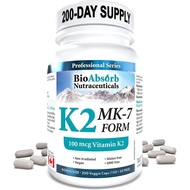 Vitamin K2 MK-7 100 mcg. 200-Day Supply of K2 Vitamin Supplement (200 Veggie Vitamin K Capsules, MK7