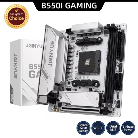 JGINYUE B550I GAMING ITX Motherboard White PCB AM4 for AMD Ryzen 5000/4000 DDR4 WiFi 6 Dual M.2 PCIe