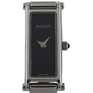 二手 Gucci 1500L 不鏽鋼石英錶，附模擬顯示和黑色錶盤，適合女士。