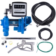 AP03 Blue Fuel Transfer Pump 20GPM 12V for Gasoline Diesel +Oil Meter w/Flange Elb00
