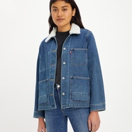 Levis 女款 牛仔工裝外套 / Warm機能保暖內刷毛 / Sherpa翻領棉花絨 / 深藍水洗 熱賣單品