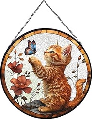 RIVEENY Cat Memorial Suncatcher for Windows Memorial Ornament, Pet Sympathy Gift to Memorialize The