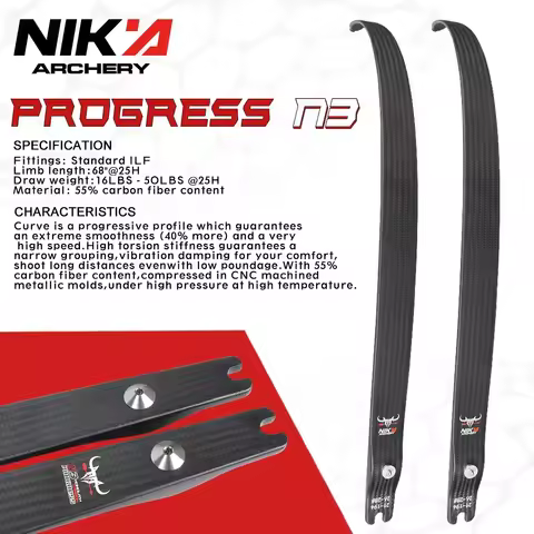 1 Pair Nika Archery Limbs 68" Recurve Bow Limbs Progress Series N3 Carbon Fiber Limb 24-46 lbs 55% C