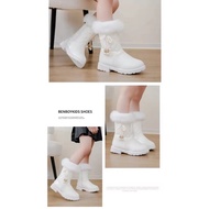 Girls Princess Boots Warm Shoes for Winter Kids Long Boots with Fur Fashion Snow Boots with Bow