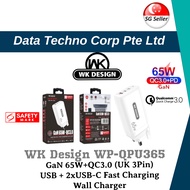 WK DESIGN ( WP-QPU365 ) GaN 65W(USB-C)+QC3.0 Fast Wall Charger with SINGAPORE SAFETY MARK