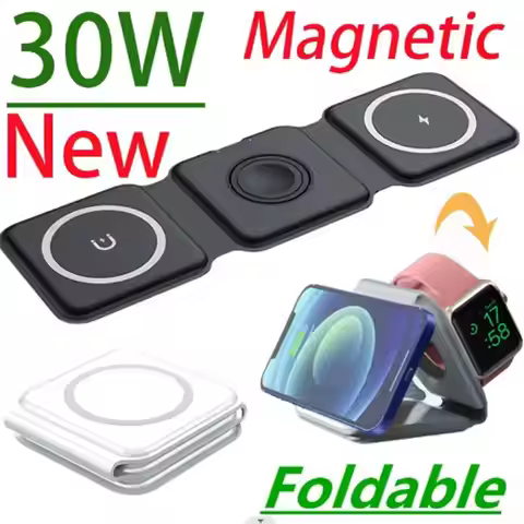 3 in 1 Magnetic Wireless Charger Fast Charging Dock Station Portable Foldable Stand Trip Charger For