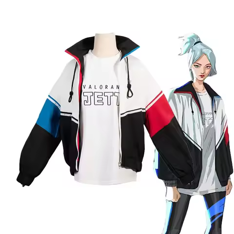 2025 Game Valorant Jett Cosplay Costume White Jacket Coat T-shirt Outfits Halloween Carnival Suit