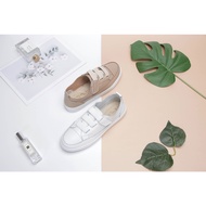 Fufa Shoes [Fufa Brand] Elastic Shoelace Casual Shoes-White/Milk Tea-8049L