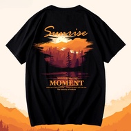 Morning Sunrise Scenery Outdoor Travel Camping Short Sleeved T-Shirt Cotton European Edition Loose T