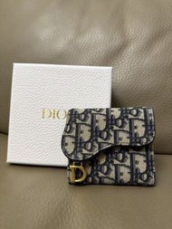 Dior Saddle Lotus 銀包 藍色 Oblique 緹花