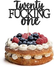 21st Birthday Cake Topper, Double-Sided Glitter Twenty One Cake Decoration for 21st Happy Birthday L