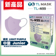 康寶牌 - TL Mask《香港製造》中童【TL-N99】 清紫色立體口罩 30片 ASTM LEVEL 3 BFE /PFE /VFE99 #香港口罩 #3D MASK