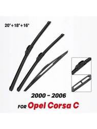 Opel Corsa C掀背車前後雨刷片套裝2000-2006擋風玻璃窗20''+18''+16''。適配：opel Corsa C掀背車2000-2006 尺寸：20''+18''+16''狀況：全新未使用（出貨前品質檢查）組成：2個雨刷+1個後雨刷製造地：製造材質：高級天然橡膠保證最大效能特點：客製化搭配,與舊雨刷片完全相同。100萬次刮拭。耐溫性：+158f至-40f（+ 70c至-40c）張力記憶效應均勻施加壓力沿整個雨刷片長度混合特殊橡膠提供究極平滑,乾淨,無噪音拭去空氣動力學設計顯著降低拖力,噪音和風力避免冰和雪積聚因金屬/塑料組件的曝露。說明：本產品不附帶安裝說明
