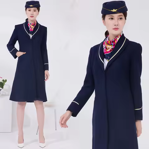 Knee Length wool coat flight Airline stewardess overcoat professional dress Air China Flight attenda
