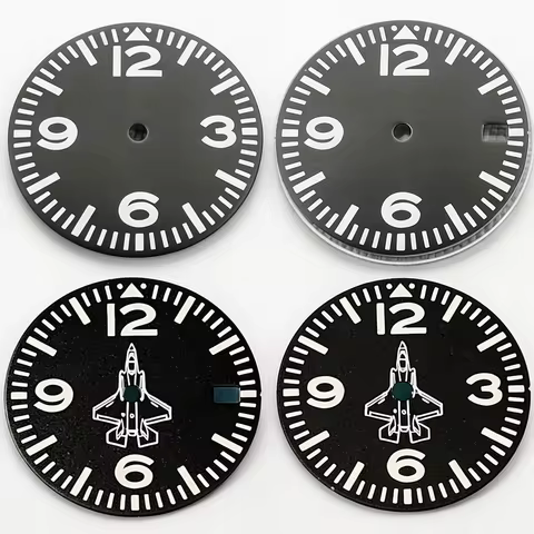 29mm No logo Pilot Black Matte Watch Dial Lume Fighter Jet Aviation Style For Seiko IWC NH35 Automat
