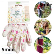 SMILE Work Gloves, Pink Floral Pattern Multi-purpose Kids Gardening Glove, Tool Nitrile Weeding Digging Planting Labor Protection Protective Mittens Kids/Adult