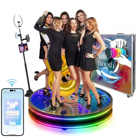 360 Photo Booth Machine Infinity Glass 360 Camera Booth APP Remote Control 360 Degree Automatic Rota