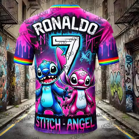 Special Edition Stitch Angel Graffiti Football Jersey Ronaldo 7 Soccer Tees Training Uniform Breatha