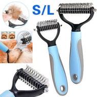 S 寵物美容梳釘耙梳 寵物解結順毛髮 雙面開結耙刷子 貓狗用針梳雙排順毛解結梳 寵物美容清潔用品 狗狗梳子 開結刀脫毛釘耙梳 不銹鋼寵物梳子