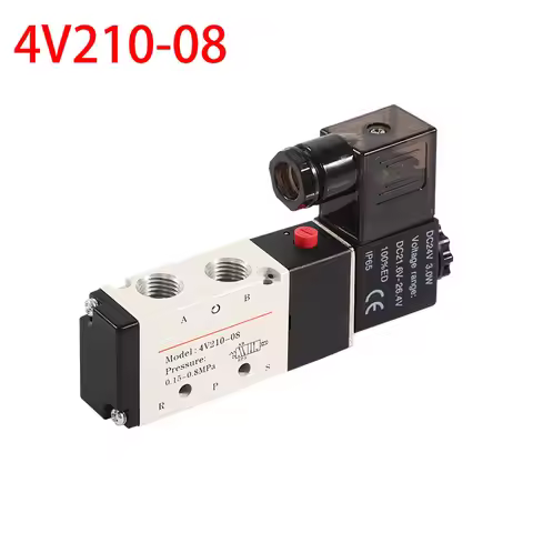 Pneumatic Electric Solenoid Valve 5 Way 2 Position Control Air Gas Magnetic Valve 4V210-08 12V 24V 2