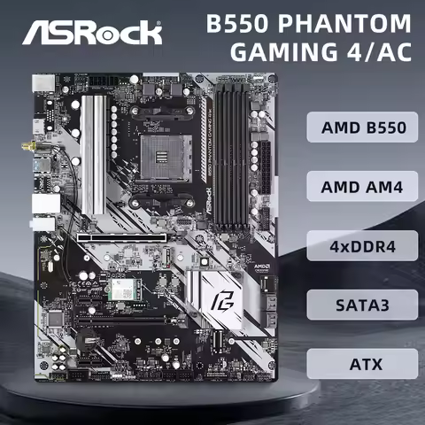 ASRock B550 PHANTOM GAMING 4/AC Motherboard AMD B550 Chipset AMD AM4 CPU Supports Ryzen 7 5700x 3800