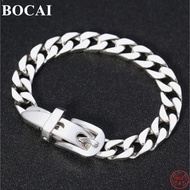 BOCAI S925 Sterling Silver Bracelet Men and Women Lovers Personality Simple Smooth Flat Horsewhip-Chain Pure Argentum Bangle