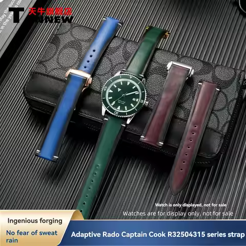 Replacement 21mm Genuine Leather Strap for Rado Captain Cook R32504315 Men, Brown Calfskin Watch Ban