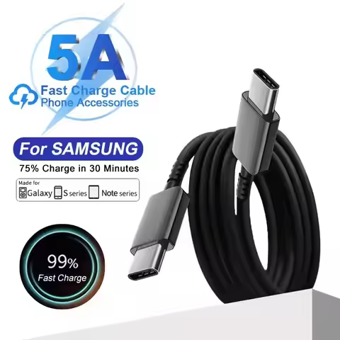 Fast Charging Type-C Cable 5A 45W PD USB-C Super for Samsung S21 FE S22 Plus S23 S24 Ultra Note 20 A
