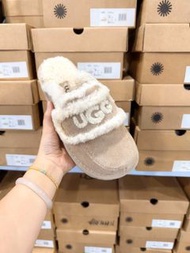 UGG新款澳洲小胖丁厚底捲毛刺繡拖鞋爆款休閑穆勒鞋無後跟款拖鞋嘟嘟
