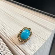 B560 老又好古董珠寶 Vintage 金色珍珠藍色塑料別針 維多利亞風