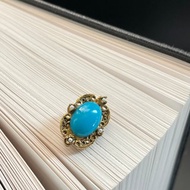 B560 老又好古董珠寶 Vintage 金色珍珠藍色塑料別針 維多利亞風