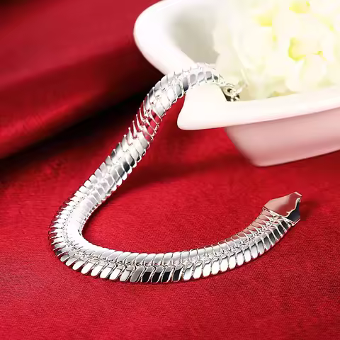 925 Sterling silver 10MM Snake 21cm Noble wedding for WOMEN MEN noble fashion jewelry Mens chain Bra