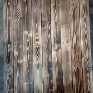 Shaved and burnt teak wood planks H 1.5 x W 7cm x P 110cm