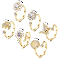 6Pcs 14K Gold Plated Anxiety Rings for Women Girls, Adjustable Spinner Anxiety Ring, CZ Butterfly Be