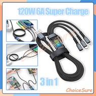 3 IN 1 Charging Cable 100W 6A Super Charge / Iphone Fast Charging Data Cable 100W / 100W Type C cabl
