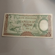 uang kertas lama/ kuno 25 rupiah tahun 1958